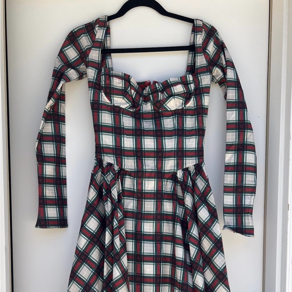 House of CB Plaid Long Sleeve Dress - Red, Green, White - Picture 5 of 6